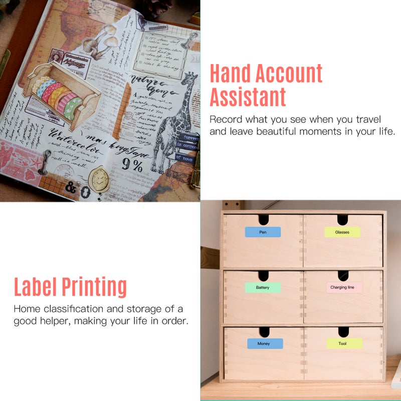 Pocket Printer BT Wireless Photo Printer Portable Thermal Printer 203dpi for Photo Picture Receipt Memo Note Sticker Label List Support 10 Languages Compatible with Android iOS - Image 3