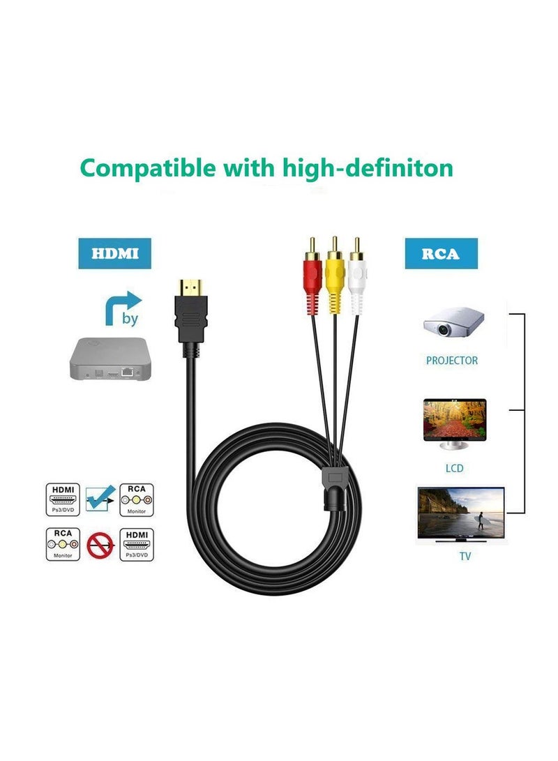 KASTWAVE كابل HDMI إلى RCA متوافق مع قطعتين، محول HDMI ذكر إلى 3RCA بطول 5 أقدام، كابل موصل مركب AV، كابل تلفزيون HDTV DVD، سلك كابل HDMI إلى RCA عالمي، محول HDTV DVD - Image 3