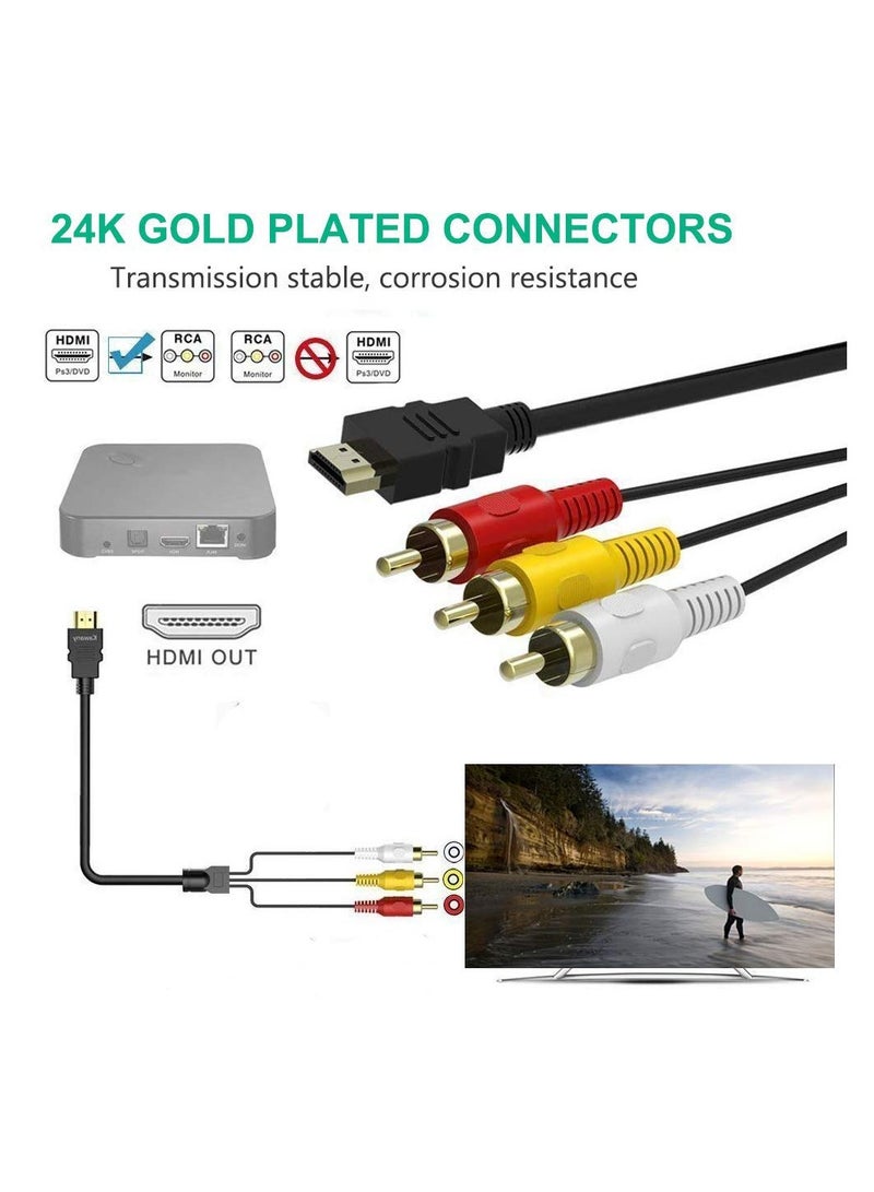 KASTWAVE كابل HDMI إلى RCA متوافق مع قطعتين، محول HDMI ذكر إلى 3RCA بطول 5 أقدام، كابل موصل مركب AV، كابل تلفزيون HDTV DVD، سلك كابل HDMI إلى RCA عالمي، محول HDTV DVD - Image 5