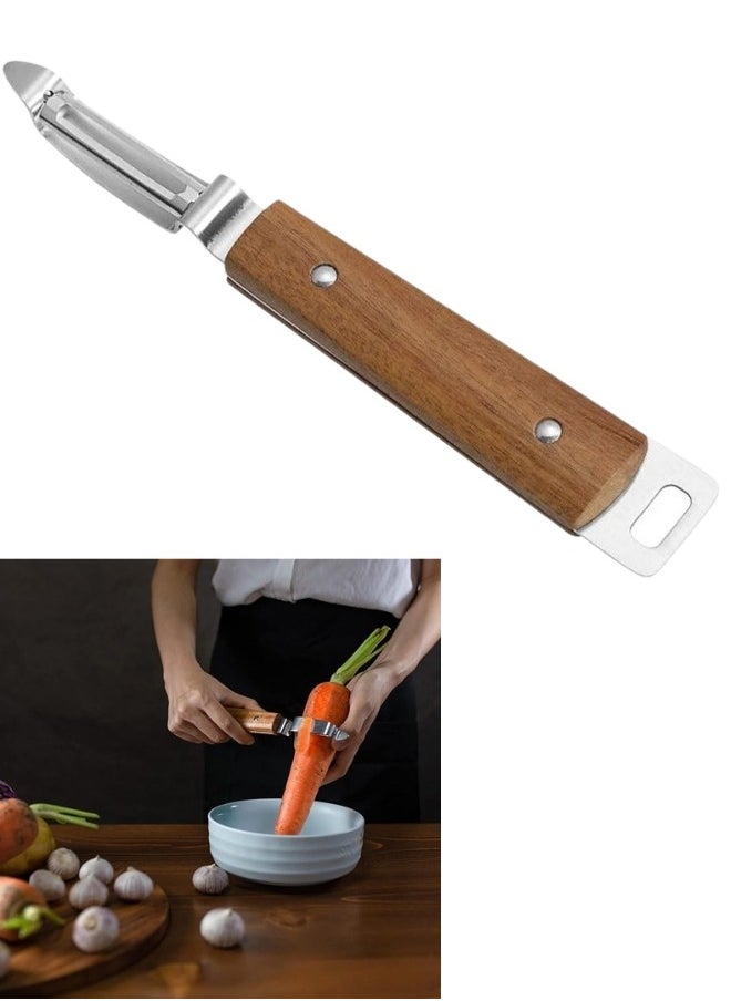 FALMER 2 in 1 I-Shaped Peeler for Fruits and Vegetables, Rotary Peeler, Vertical Peeling Knife, Horizontal Peeling Knife, Wooden Handle and Stainless Steel Head with Hanging Hole  - Image 1