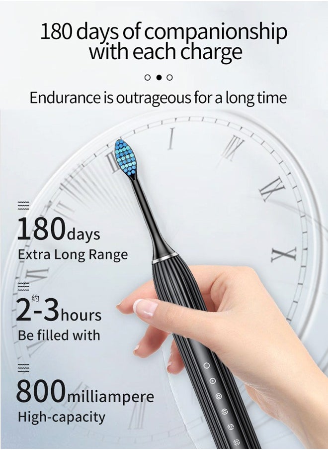 Sonic Electric Toothbrush - with 10 Brush Heads and Travel Case - 180 Days on a Single Charge - 6 Modes - 42000 high-Frequency Vibration - 2 Minutes Built-in Smart Timer for Adults and Teenagers (Black)