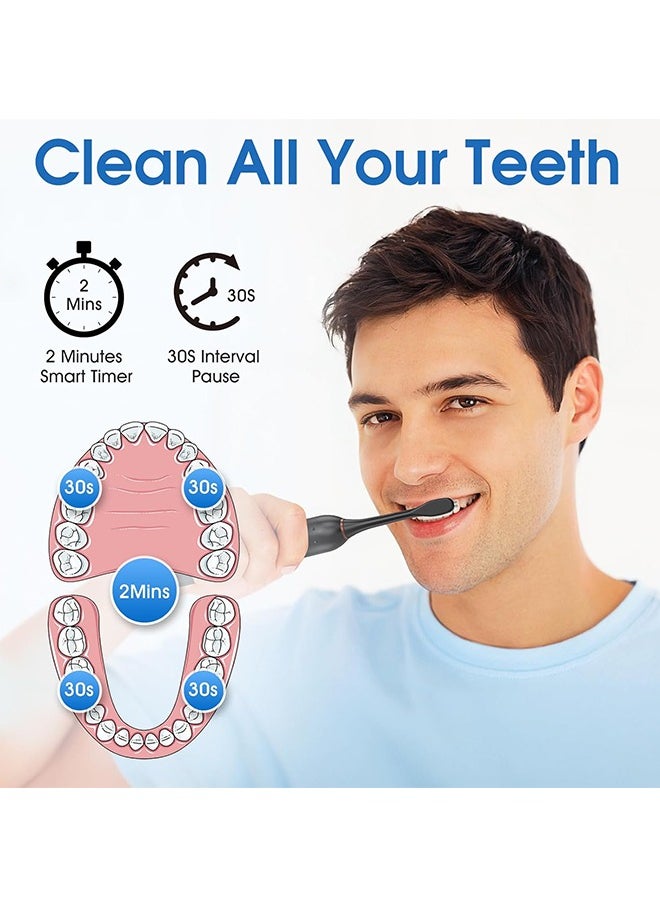 Sonic Electric Toothbrush - with 10 Brush Heads and Travel Case - 180 Days on a Single Charge - 6 Modes - 42000 high-Frequency Vibration - 2 Minutes Built-in Smart Timer for Adults and Teenagers (Black)