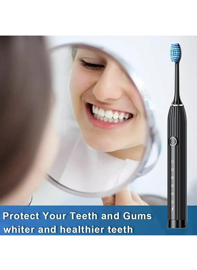 Sonic Electric Toothbrush - with 10 Brush Heads and Travel Case - 180 Days on a Single Charge - 6 Modes - 42000 high-Frequency Vibration - 2 Minutes Built-in Smart Timer for Adults and Teenagers (Black)