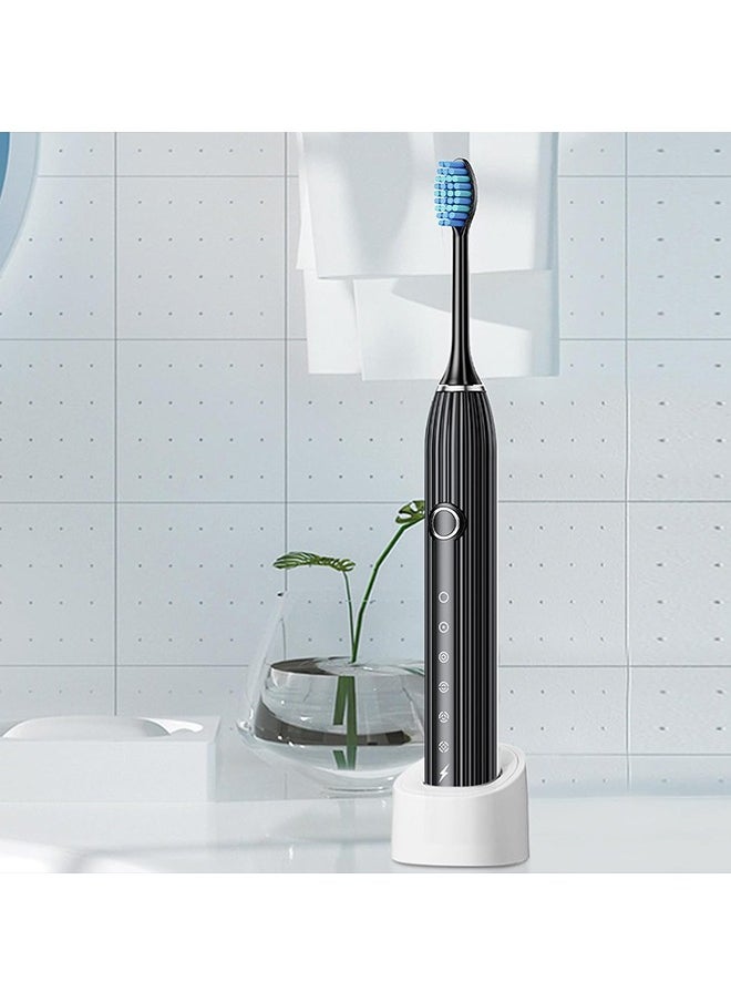 Sonic Electric Toothbrush - with 10 Brush Heads and Travel Case - 180 Days on a Single Charge - 6 Modes - 42000 high-Frequency Vibration - 2 Minutes Built-in Smart Timer for Adults and Teenagers (Black)
