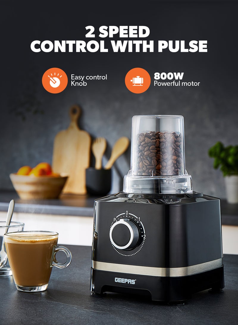 GEEPAS 10-IN-1 Food Processor| Transparent Jars with Stainless Steel Blades for Blending, Slicing, Shredding, Cutting, Chopping, Whisking, and More| Unique Detachable Attachments, Stainless Steel Housing and Rich in Design| 2 Speed Control with Pulse 800 W GSB5487 Black - Image 5