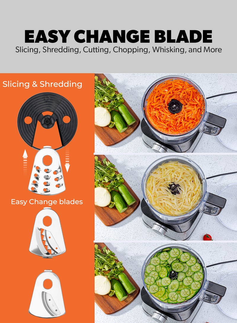 GEEPAS 10-IN-1 Food Processor| Transparent Jars with Stainless Steel Blades for Blending, Slicing, Shredding, Cutting, Chopping, Whisking, and More| Unique Detachable Attachments, Stainless Steel Housing and Rich in Design| 2 Speed Control with Pulse 800 W GSB5487 Black - Image 4