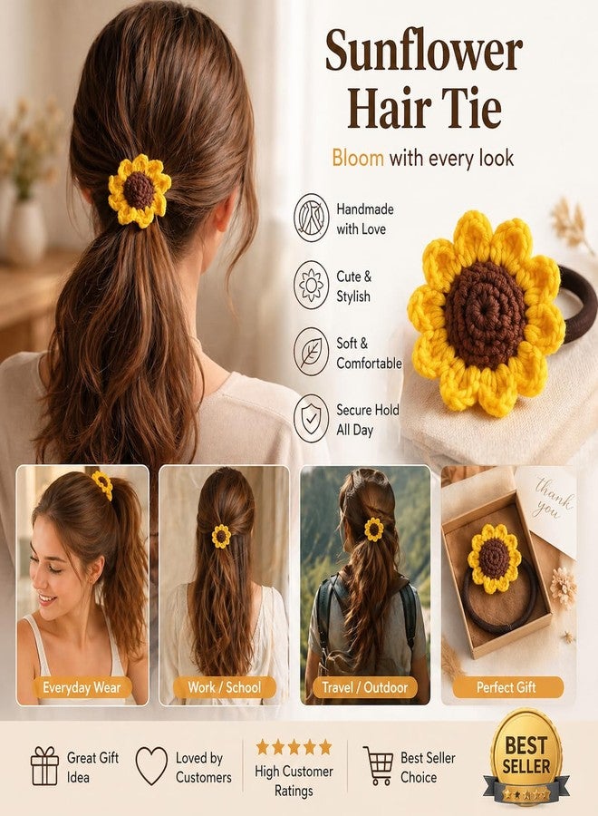 craftelio Handmade Crochet Sunflower Hair Tie for Women & Girls | Aesthetic Scrunchie Ponytail Holder | Soft Elastic Hair Band | Cute Floral Hair Accessory | Boho Gift for Birthday, Daily Wear - Image 2