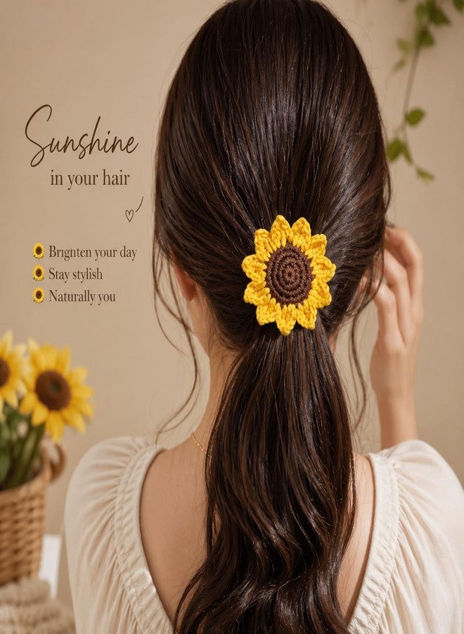 craftelio Handmade Crochet Sunflower Hair Tie for Women & Girls | Aesthetic Scrunchie Ponytail Holder | Soft Elastic Hair Band | Cute Floral Hair Accessory | Boho Gift for Birthday, Daily Wear - Image 1