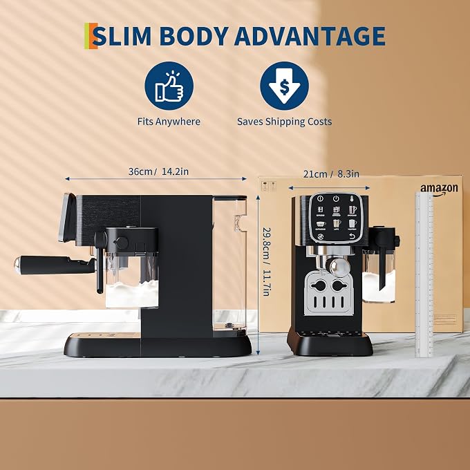 LALFPET 20 Bar Professional Italian coffee Machine  Fully Automatic Coffee Maker with Milk Frother  Touchscreen Control  Adjustable Temperature  Quick Heating  Stainless Steel  Black - Image 2