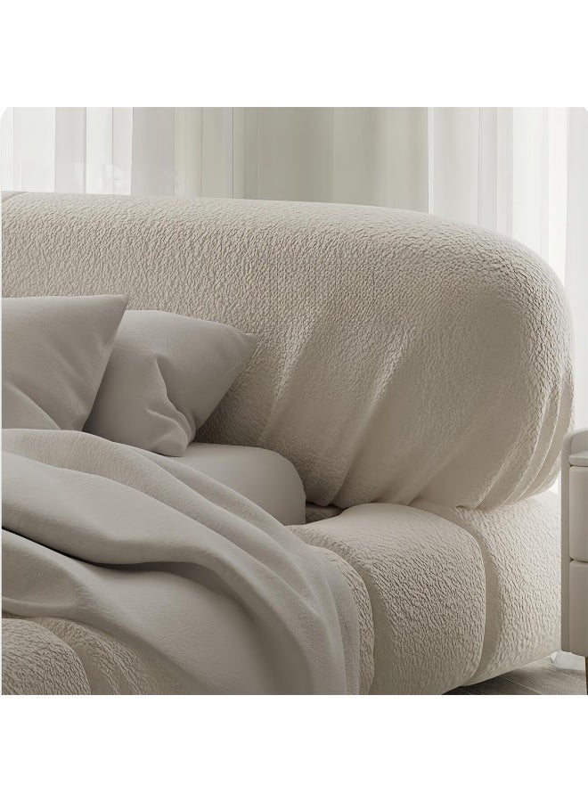 LUXURY LUXE Luxury Luxe Off-White Velvet King Queen Bed Frame Without Mattress - Modern Upholstered Bedroom Furniture (160 x 200 cm With Spring Mattress)  - Image 3