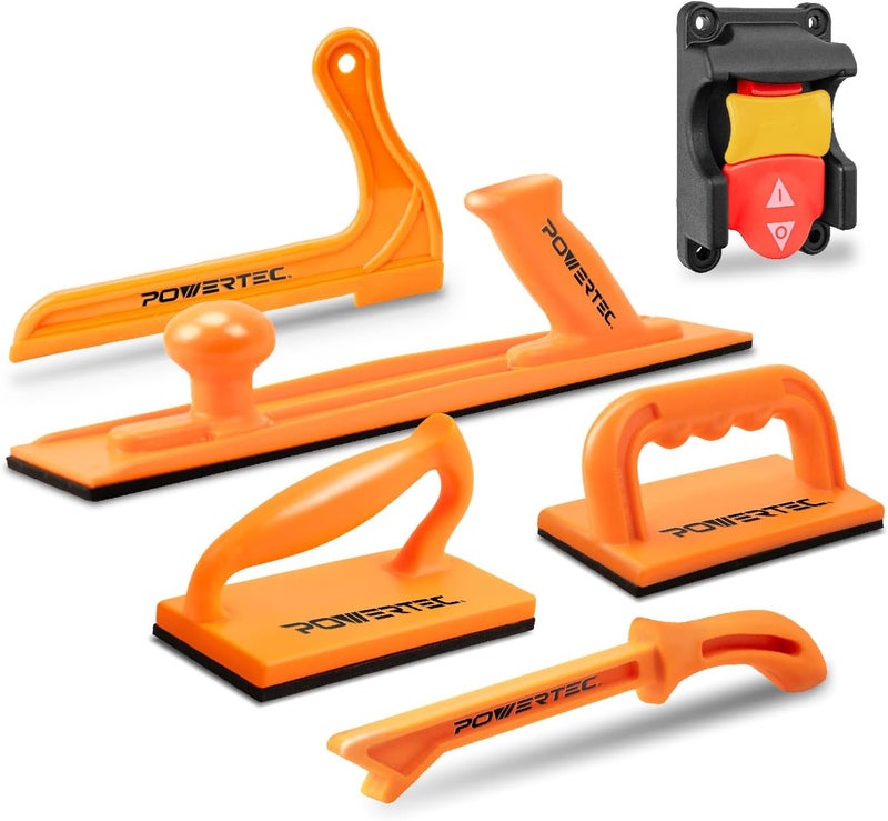 POWERTEC 72101 Push Block and Push Stick 5-pc Set and 120V/230V Safety Locking Switch for Table Saws, Router Tables, Band Saws & Jointers, Hand Protection Push Tools for Woodworking - Image 1