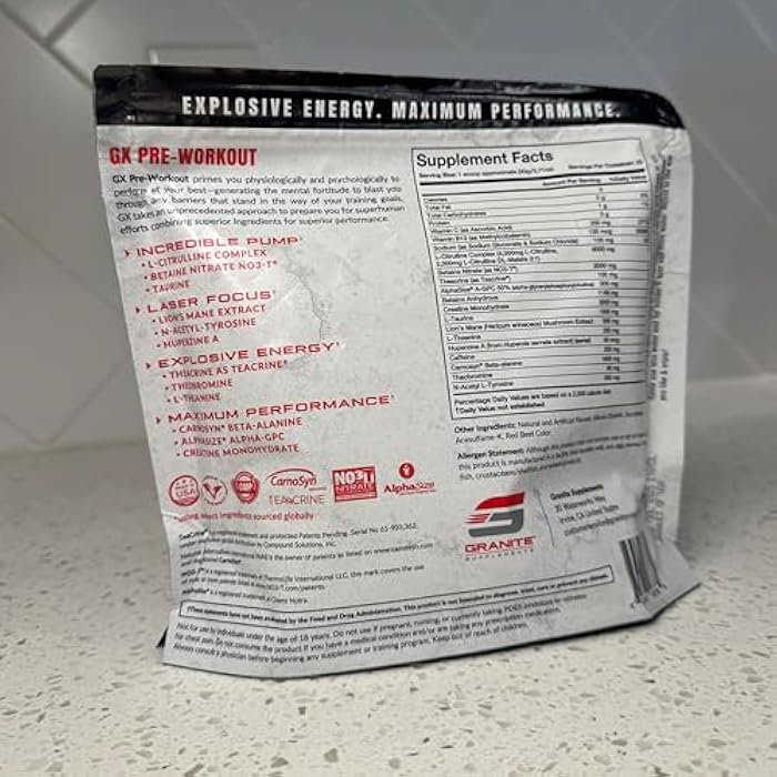 Granite Supplements Granite GX Pre Workout Supplement, Sour Power Flavor, Supports Focus, Energy, & Performance with Teacrine, L-Citrulline, Betaine, & A-GPC (20 Servings) - Image 5