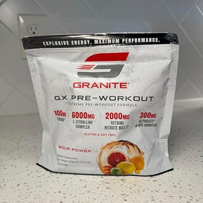 Granite Supplements Granite GX Pre Workout Supplement, Sour Power Flavor, Supports Focus, Energy, & Performance with Teacrine, L-Citrulline, Betaine, & A-GPC (20 Servings) - Image 2
