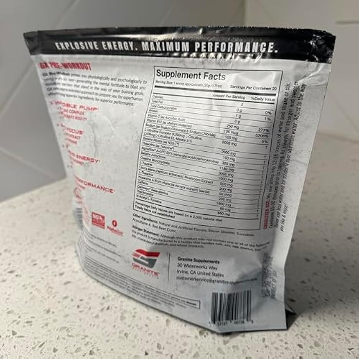 Granite Supplements Granite GX Pre Workout Supplement, Sour Power Flavor, Supports Focus, Energy, & Performance with Teacrine, L-Citrulline, Betaine, & A-GPC (20 Servings) - Image 4