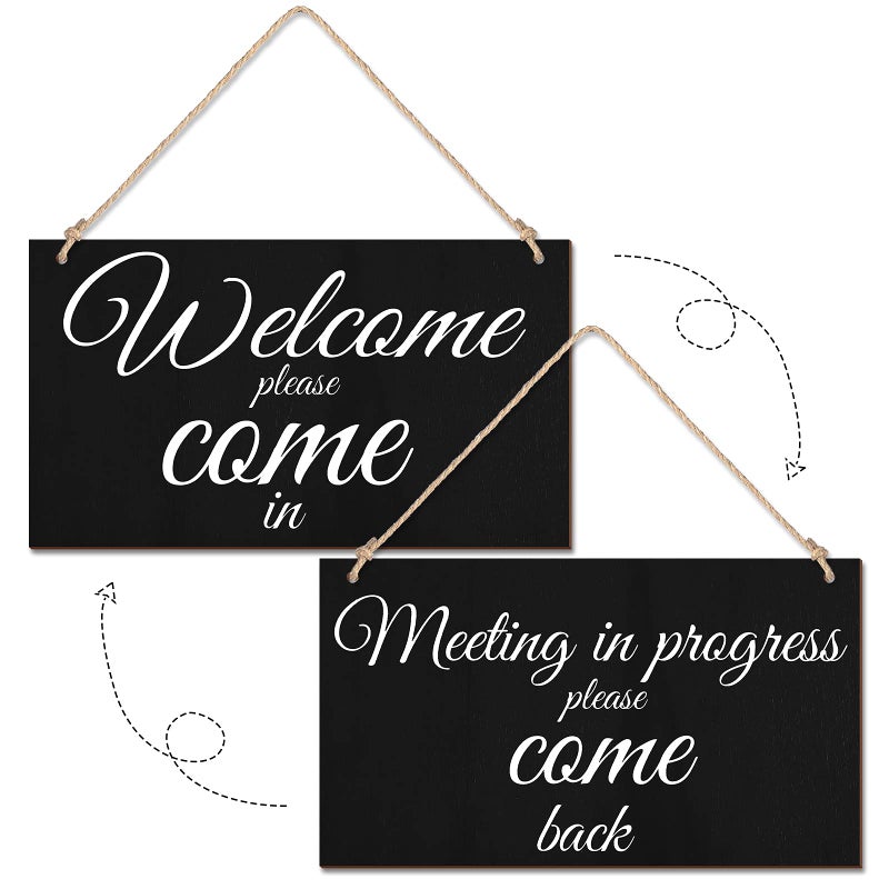 Jetec Meeting in Progress Wood Sign Do Not Disturb Plaque Reversible Wood Sign for Home Office Meeting Door Home Study Door Hanger 12 x 68 Inches