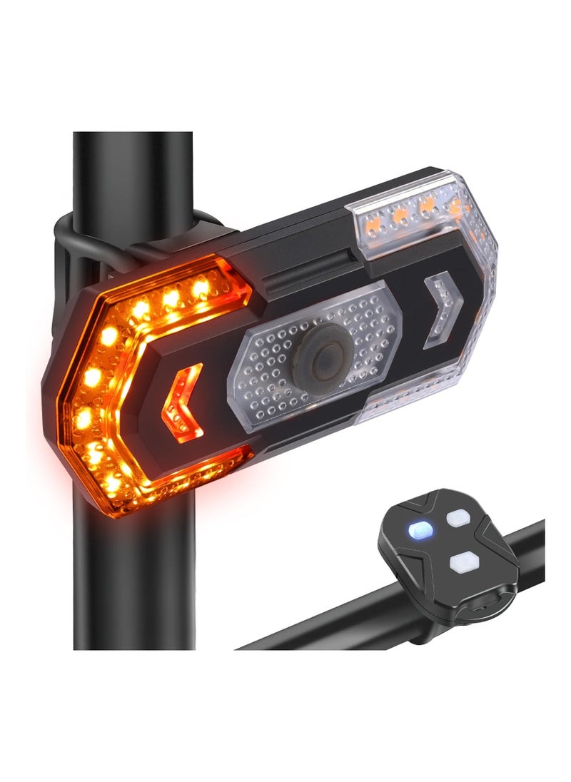 Bike Tail Light with Turn Signals, USB Rechargeable Bicycle Blinker with Remote Control Waterproof Bike Taillight Remote Taillight for Night Cycling [Upgrade 5 Modes/8 Modes with Ground Lane Laser]