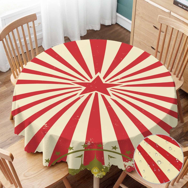 Yibeas Tablecloth Round Circus Table Cloth Vintage Carnival Red Stars Sunbeam Fun Performing Arts Table Cover for Dining Room Kitchen Decoration 60inch
