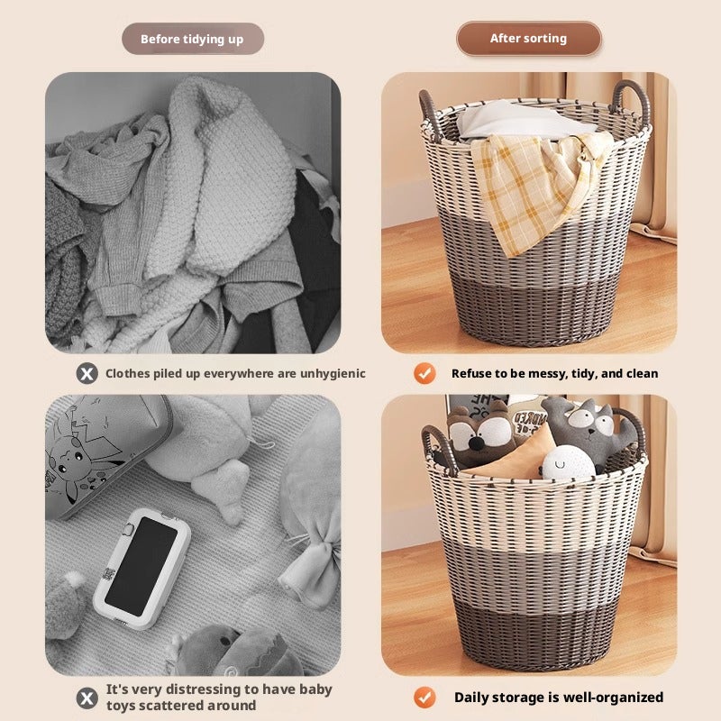 Wicker Laundry Basket, Handwoven Storage Basket for Home - Image 3