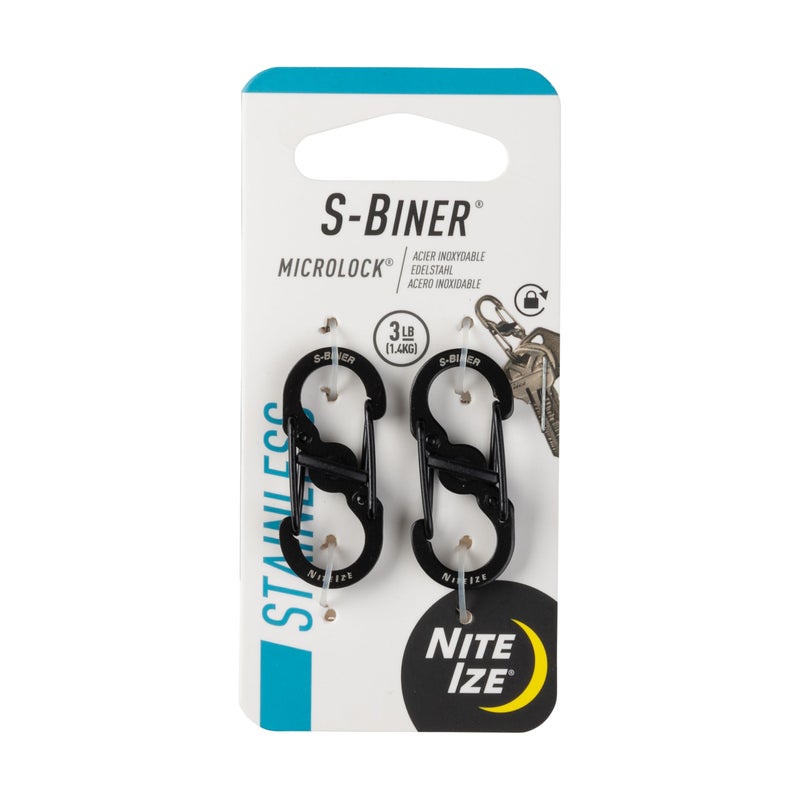 Nite Ize SBiner MicroLock Stainless Steel SBiner with Locking Dual Sided Gates Keep Keys Secure with Carabiner Key Holder Black 2 Pack - Image 2