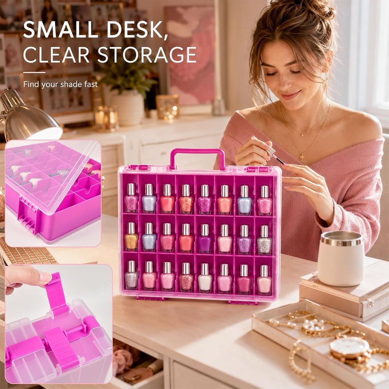 ALCYON Clear Nail Polish Organizer Case, 48-Compartment Double-Sided Nail Polish Storage Box with Adjustable Dividers, Portable Plastic Holder for Gel Polish Bottles, Nail Art Supplies, Jewelry (Purple) - Image 5