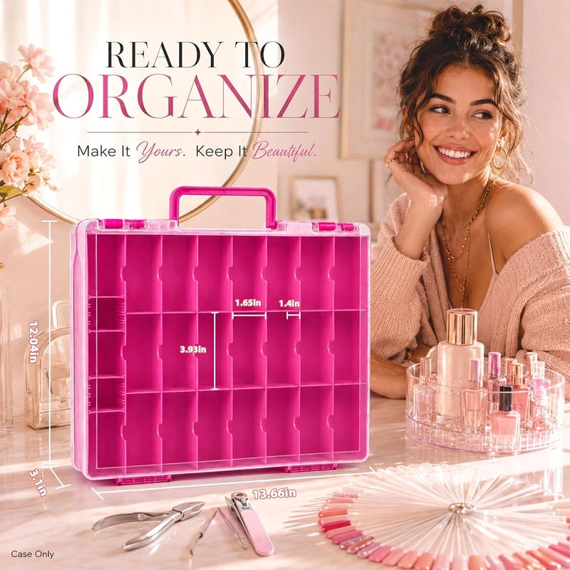 ALCYON Clear Nail Polish Organizer Case, 48-Compartment Double-Sided Nail Polish Storage Box with Adjustable Dividers, Portable Plastic Holder for Gel Polish Bottles, Nail Art Supplies, Jewelry (Purple) - Image 4