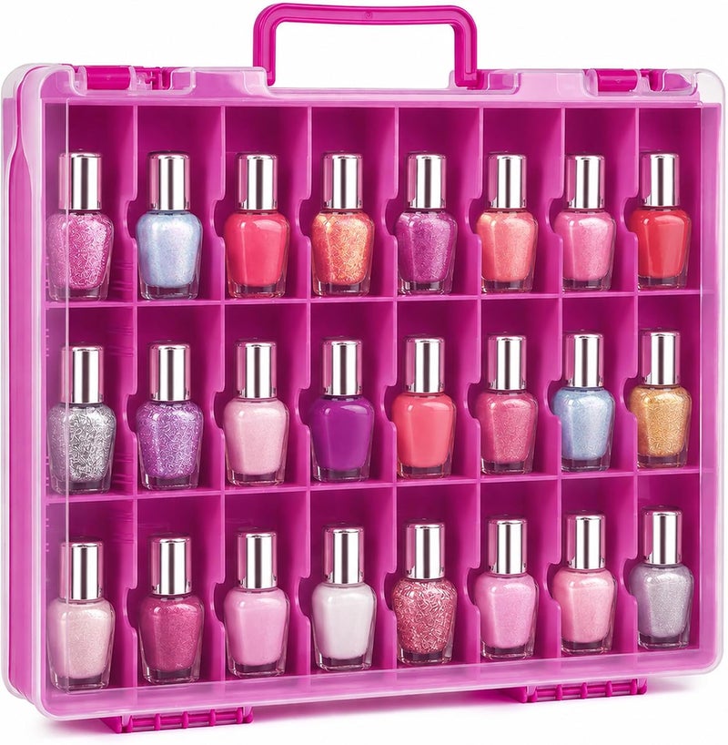 ALCYON Clear Nail Polish Organizer Case, 48-Compartment Double-Sided Nail Polish Storage Box with Adjustable Dividers, Portable Plastic Holder for Gel Polish Bottles, Nail Art Supplies, Jewelry (Purple) - Image 1