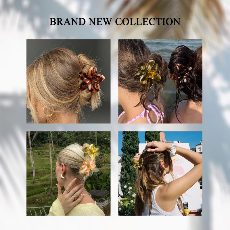 Tobeffect Flower Hair Clips for Women, 4 Pcs Neutral Color Hawaiian Flower Hair Claw Clips, Cute Large Hibiscus Hair Claw Decorative Accessories For Thick and Thin Hair - Image 4