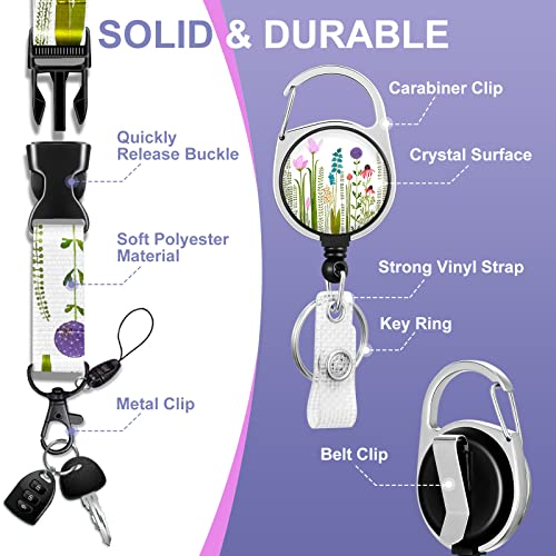Toykee ID Badge Holder with Lanyard and Retractable Badge Reel Clip, Flower Bouquet Floral Pattern Card Name Tag Lanyard Vertical ID Protector Bage Clips for Nurse Nursing Doctor Teacher Student - Image 4