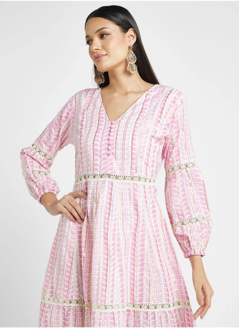 That’s My Gal Printed Tie Detail Openwork Dress
