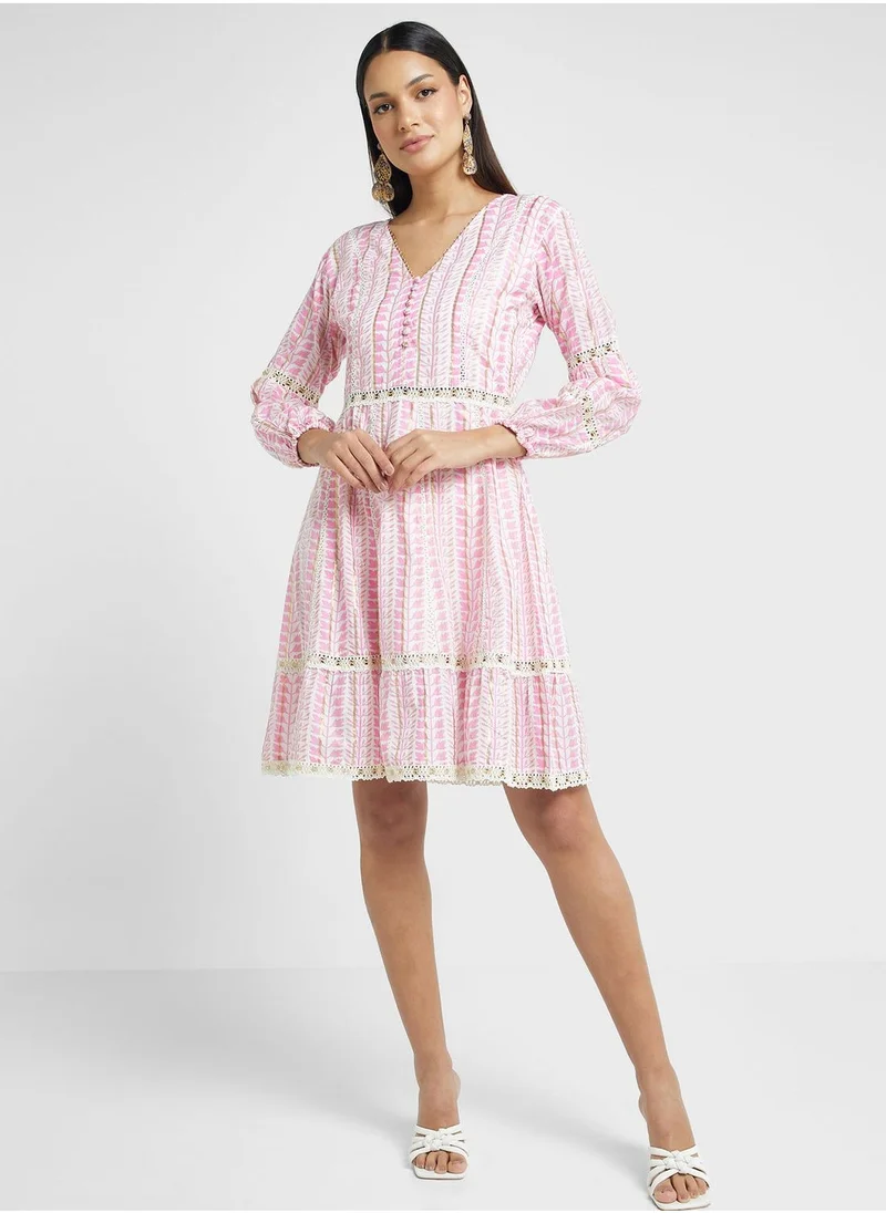 That’s My Gal Printed Tie Detail Openwork Dress