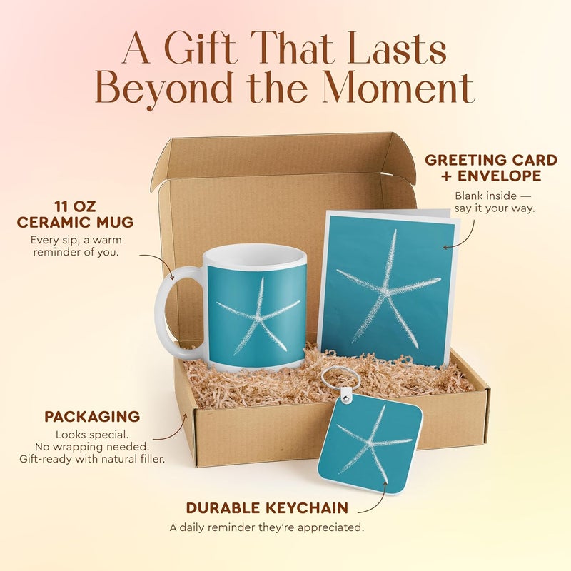3dRose Coastal Decor Gift Set  Mug Keychain Coaster  Teal Starfish Design  Perfect for Beach Lovers Housewarming or Birthdays - Image 2