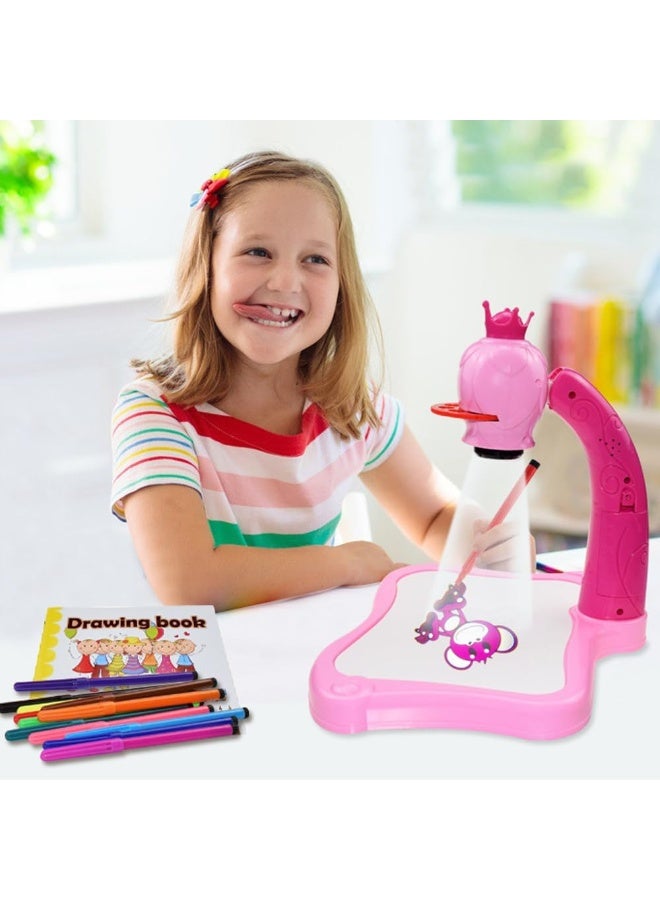 Kids Art Drawing Table with Smart LED Projector, Pink Learning Desk with Light and Music, Educational Painting Table with Accessories, Portable Activity Desk for Home and Schoo - Image 2