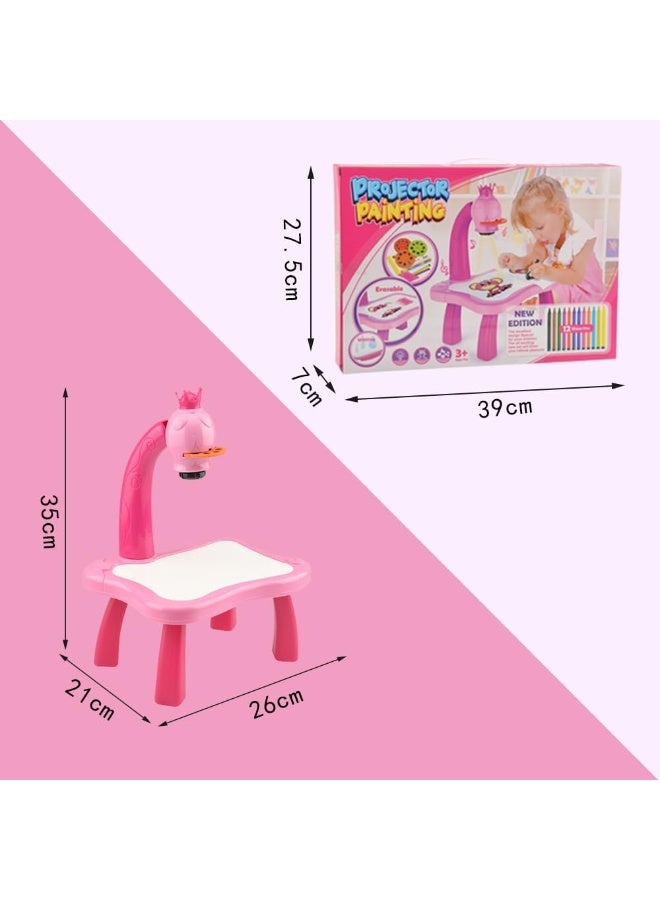 Kids Art Drawing Table with Smart LED Projector, Pink Learning Desk with Light and Music, Educational Painting Table with Accessories, Portable Activity Desk for Home and Schoo - Image 3