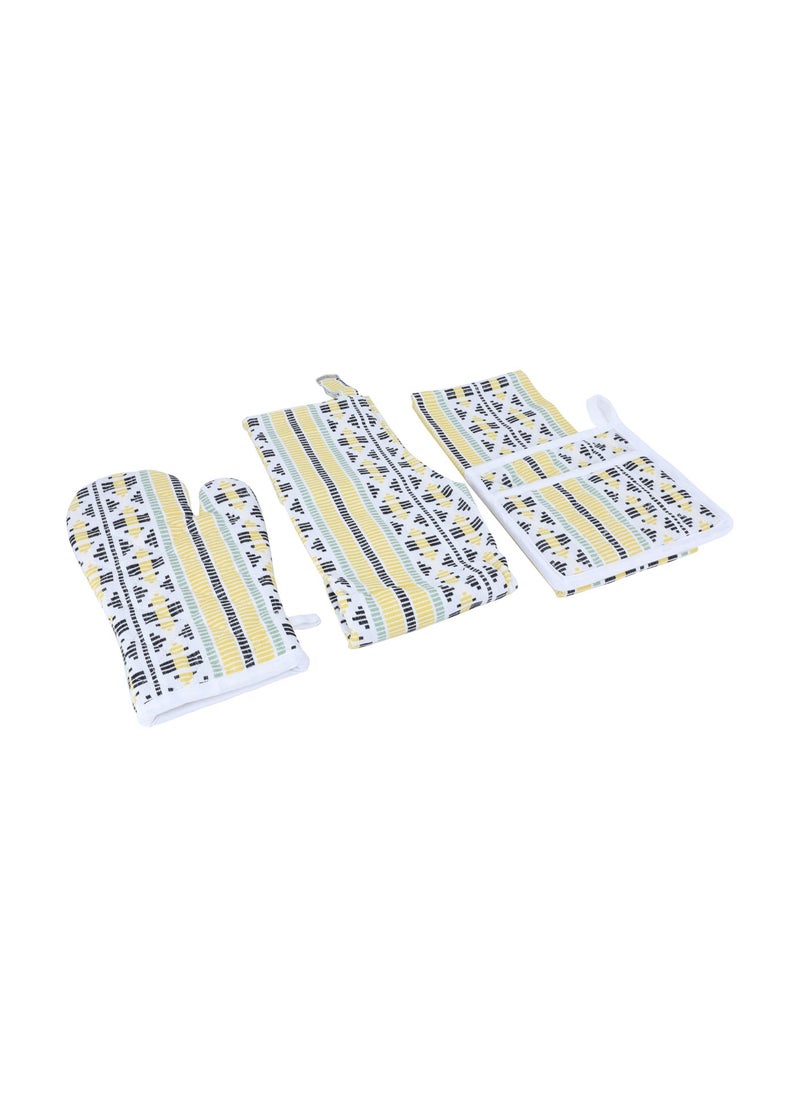 Alsaif Gallery Set (Towel + Apron + Gloves + Pot Holder), Yellow And White, 4 Pieces  - Image 2