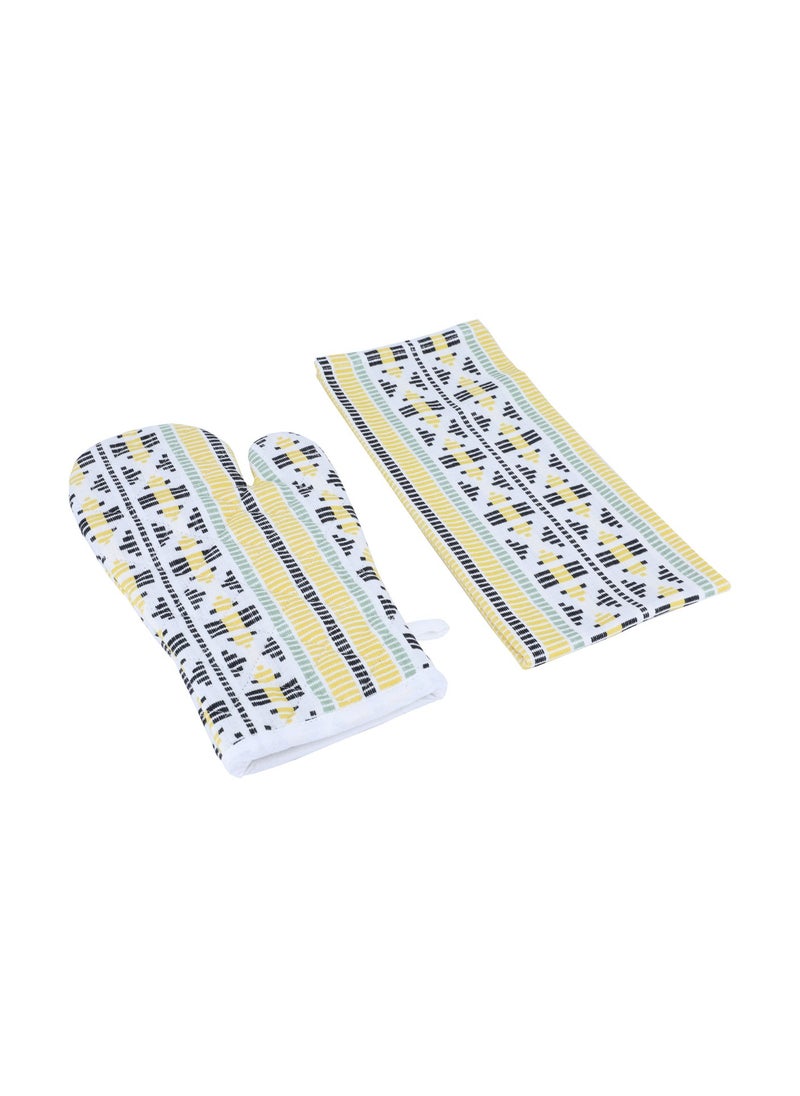Alsaif Gallery Set (Towel + Apron + Gloves + Pot Holder), Yellow And White, 4 Pieces  - Image 1