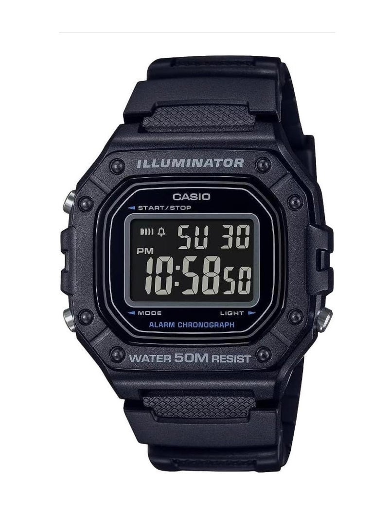 Casio W-218H-1BVDF Black Digital Resin Band Unisex Watch, Modern - Image 1