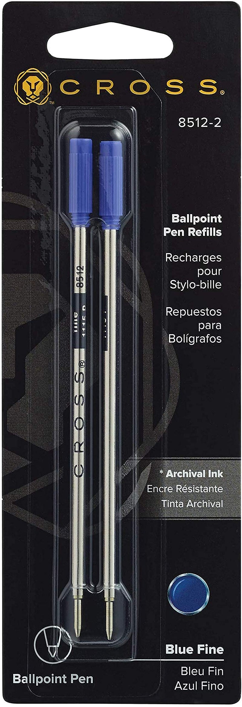 Cross Universal Ballpoint Pen Refill, Fine Point, Blue, 2-Pack (8512-2) - Image 1