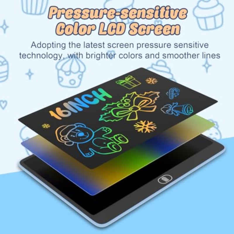 تابلت كتابة LCD كبير جدًا مقاس 16 بوصة مكون من قطعتين، لوحة كتابة لوحة رسم ملونة، قابلة للمسح، قابلة لإعادة الاستخدام، حماية للعين، لوحة رسومات الشعار المبتكرة، لعبة تعليمية لهدايا عيد الميلاد - Image 2