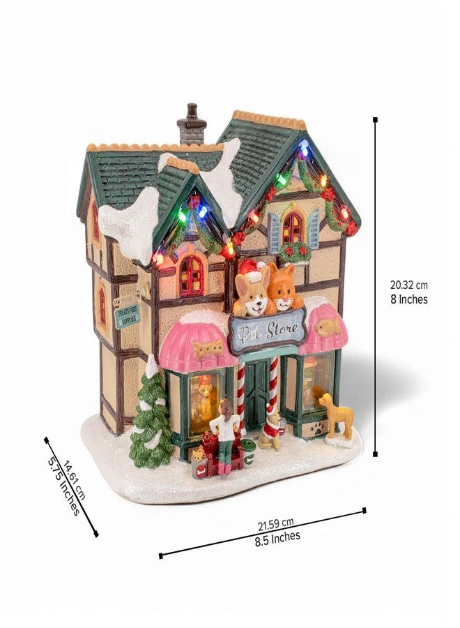 FG Square Holiday Pet Store Porcelain Christmas Village with LED Lights and Music - Image 4