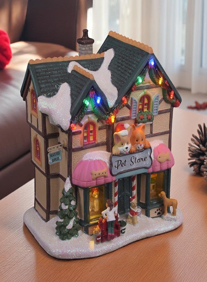 FG Square Holiday Pet Store Porcelain Christmas Village with LED Lights and Music - Image 1