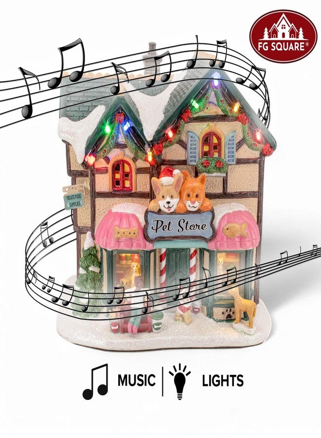 FG Square Holiday Pet Store Porcelain Christmas Village with LED Lights and Music - Image 2