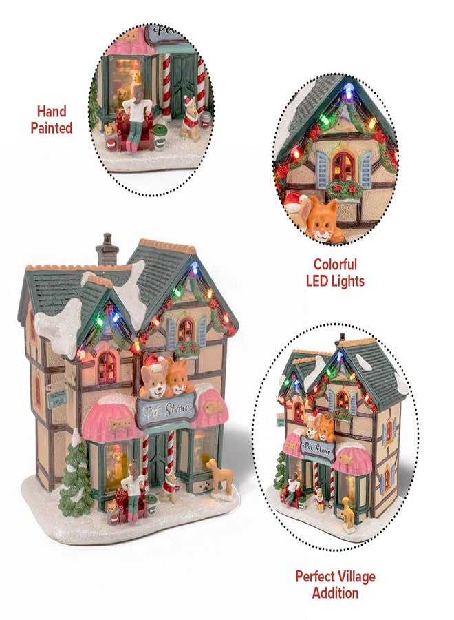 FG Square Holiday Pet Store Porcelain Christmas Village with LED Lights and Music - Image 3