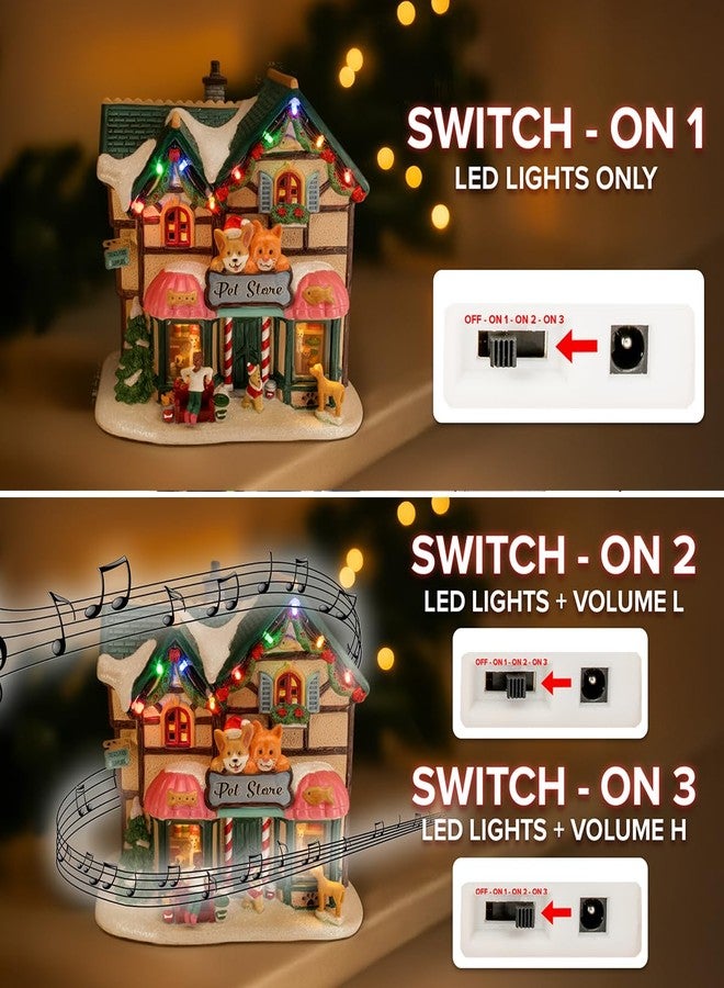 FG Square Holiday Pet Store Porcelain Christmas Village with LED Lights and Music - Image 5