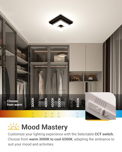 Sunco Lighting Sunco 8 Inch Square LED Ceiling Light Fixture Flush Mount, Black, High Brightness 1800LM, Selectable CCT 3000K/4000K/4500K/5000K/6500K, Modern Ceiling Light for Bathroom, Kitchen, Hallway, Damp Rated - Image 4