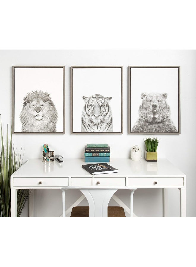 Kate and Laurel Kate and Laurel Sylvie Bear Animal Print Black and White Portrait Framed Canvas Wall Art by Simon Te Tai 18x24 Gray  - Image 5