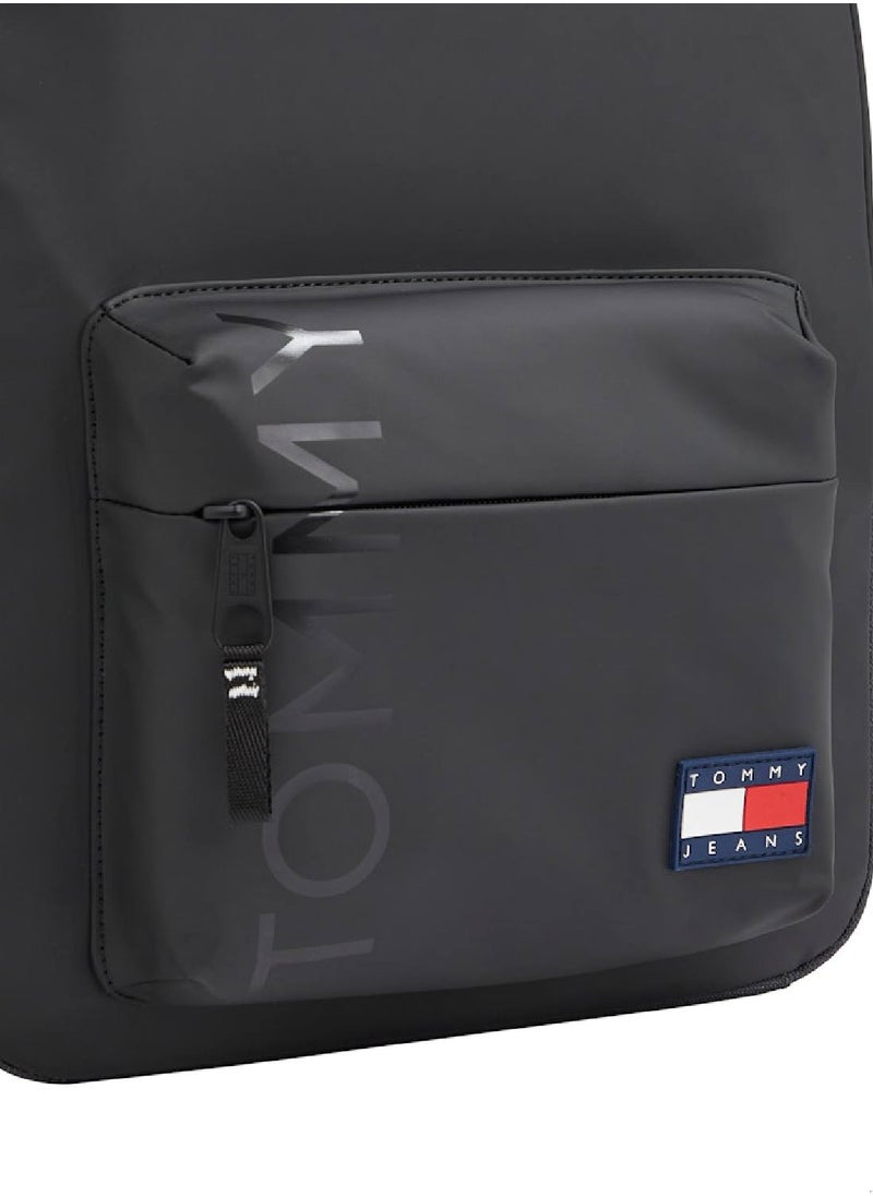 TOMMY JEANS - Men's Essential Dome Logo Backpack - Faux Leather, Black - Image 1
