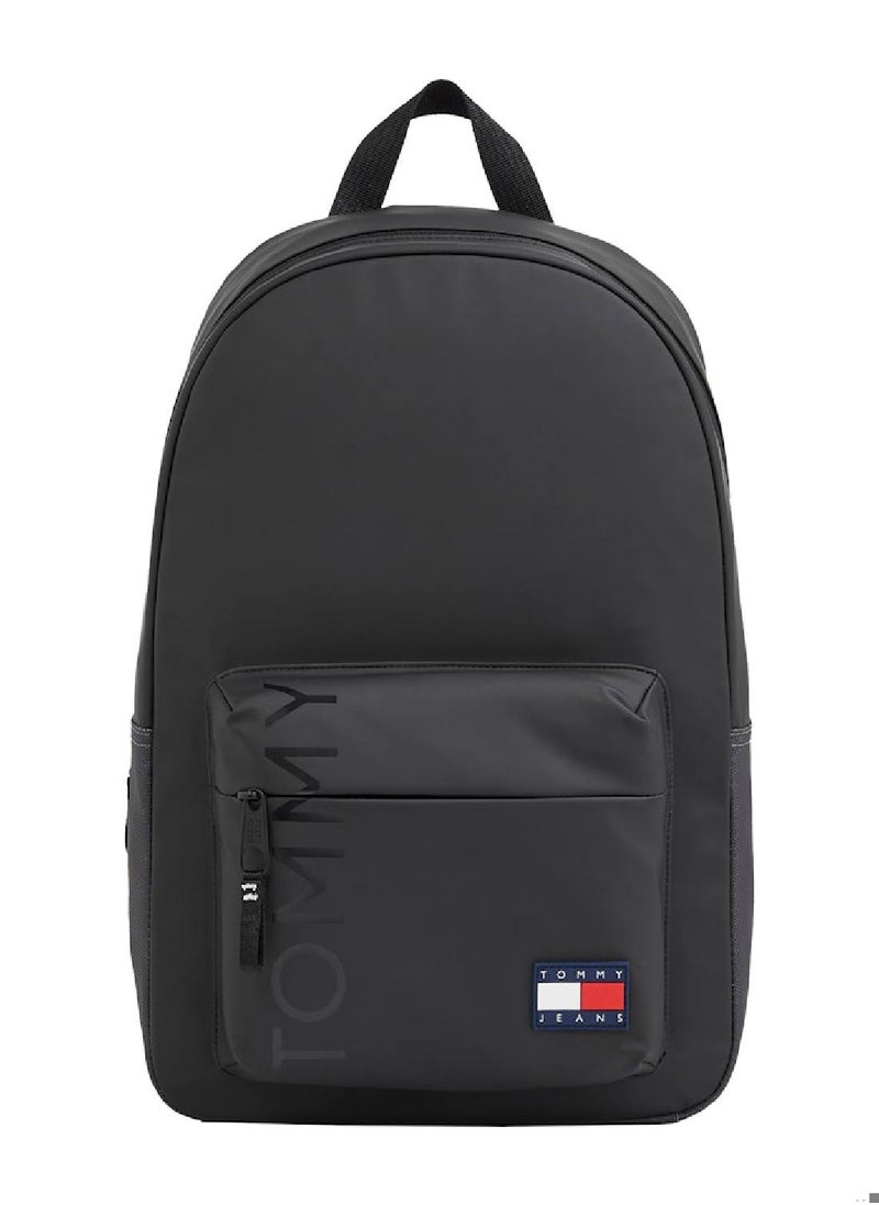 TOMMY JEANS - Men's Essential Dome Logo Backpack - Faux Leather, Black - Image 1
