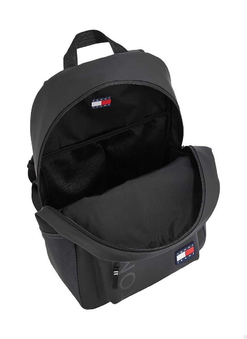 TOMMY JEANS - Men's Essential Dome Logo Backpack - Faux Leather, Black - Image 1