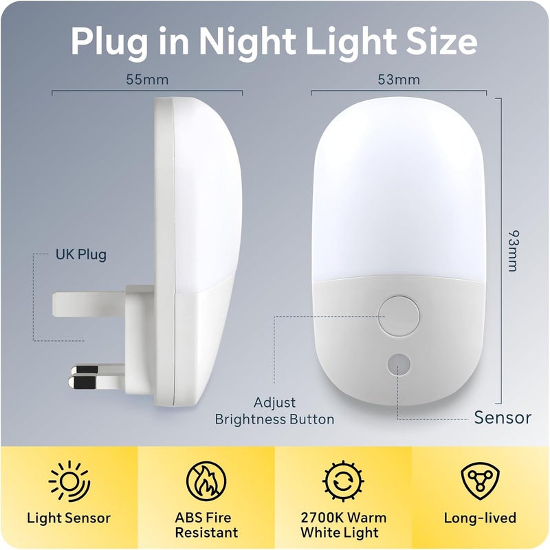 Baytion LED Night Light 2700K - 2PCS with Adjustable Brightness and Smart Light Sensor - Image 2