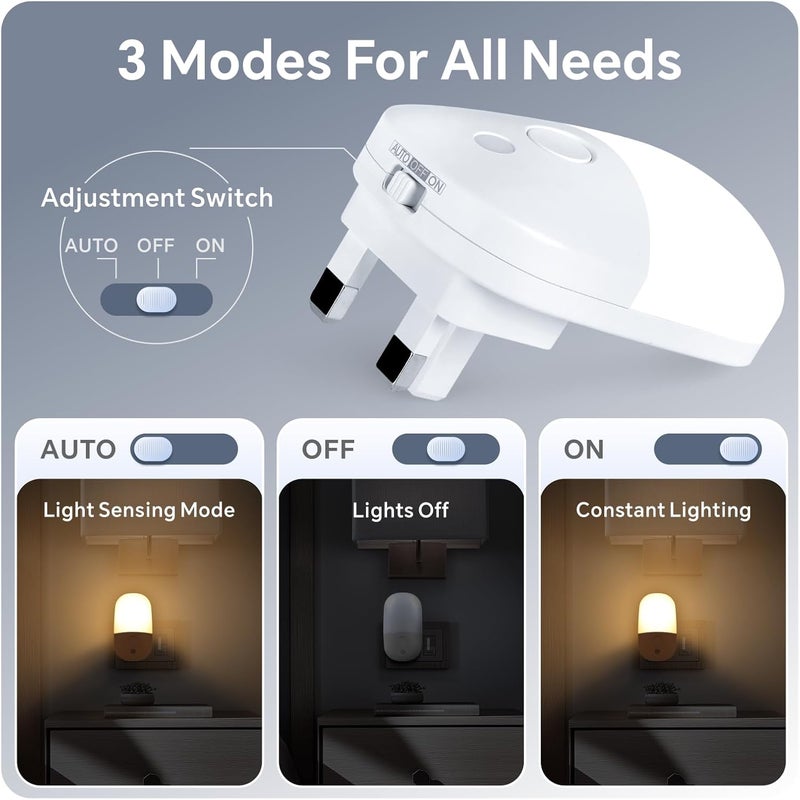Baytion LED Night Light 2700K - 2PCS with Adjustable Brightness and Smart Light Sensor - Image 3